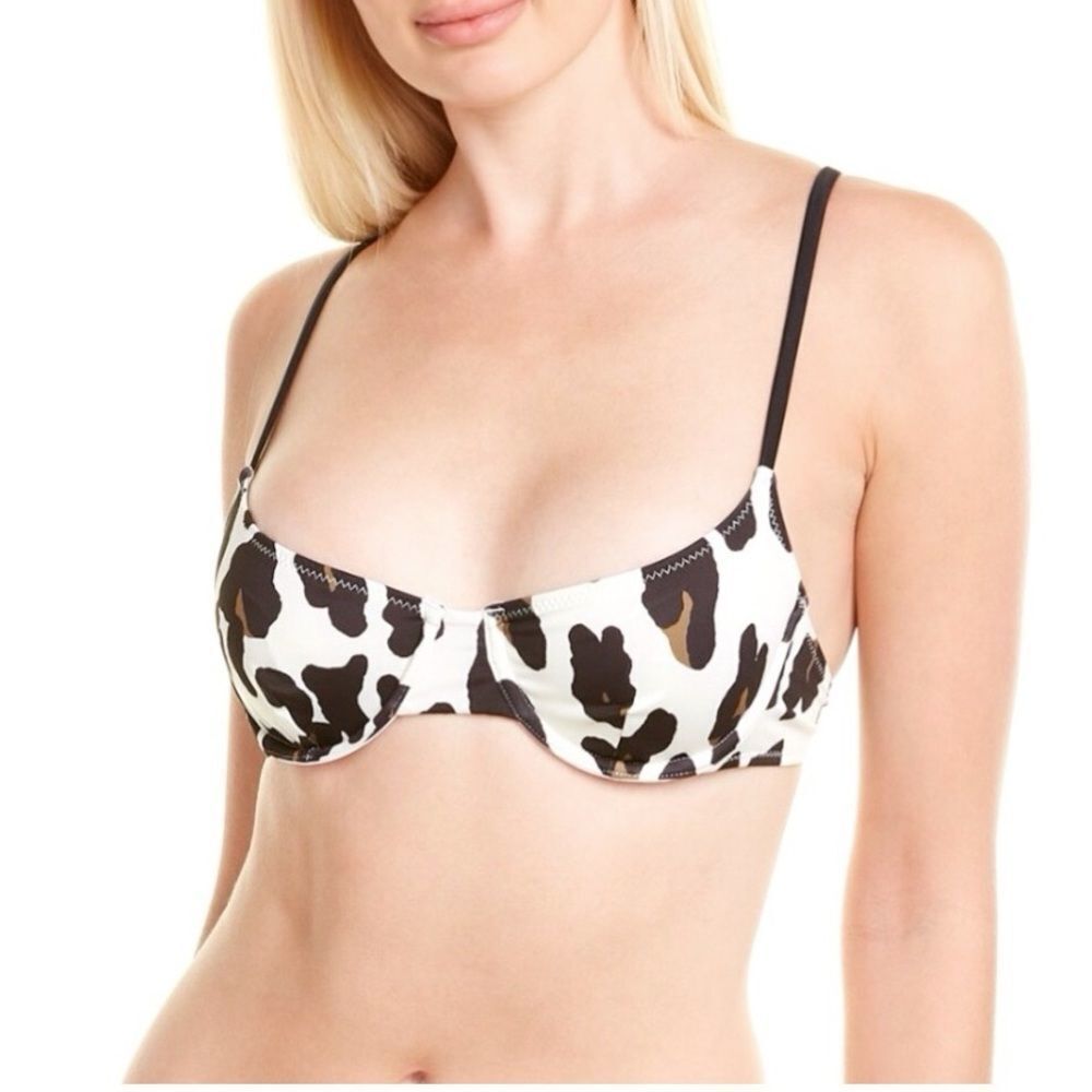 SOLID & STRIPED The Eva Scoop Neck Underwire Bikini Top Leopard Print Small